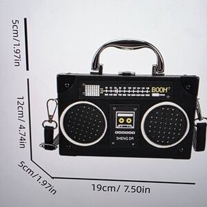 Small Black Boombox Radio Crossbody Shoulder Bag Purse Handbag